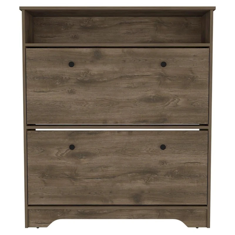 Shoe Rack, Superior Top, One Open Shelf, Two Extendable Shelves -Dark Brown