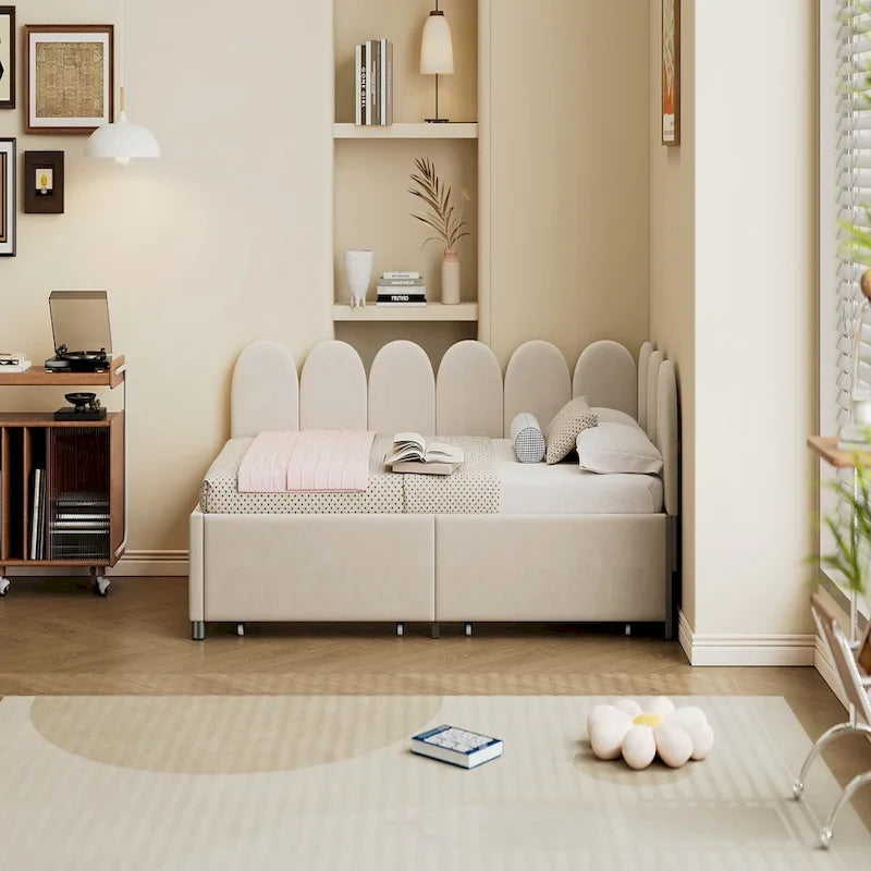 Twin size Upholstered Daybed with 2 Drawers