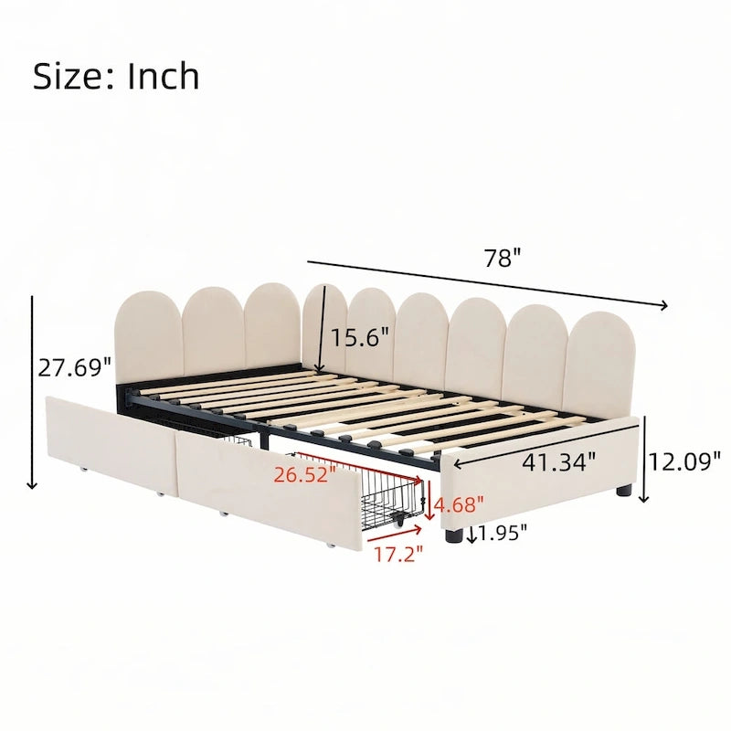 Twin size Upholstered Daybed with 2 Drawers