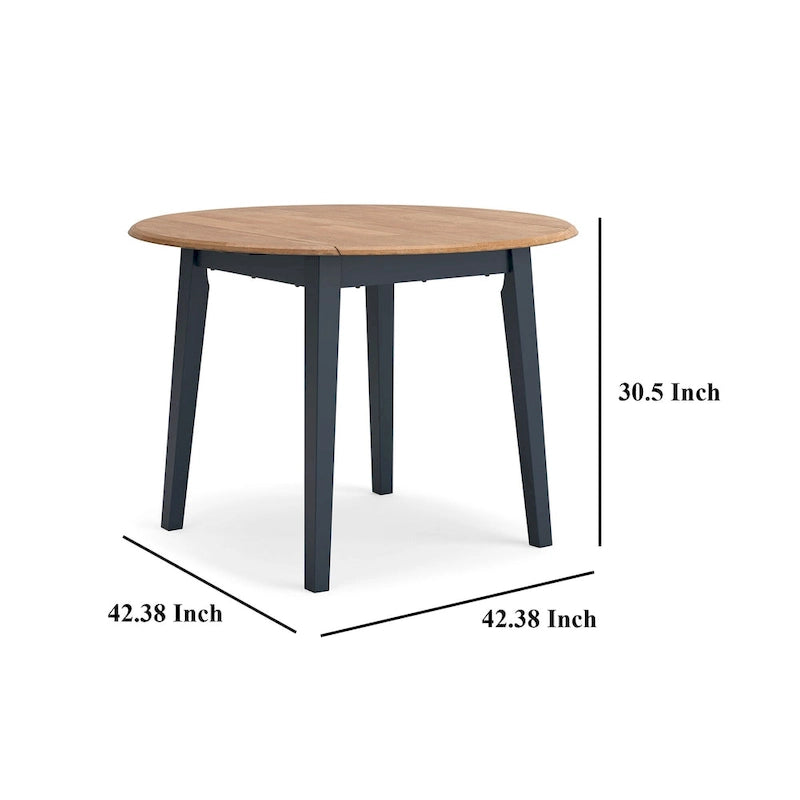 Dining Table, Extendable 26-42 Inch, Dark Blue, Wood, 2 Leaves