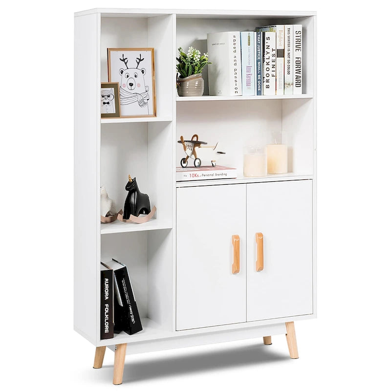 Floor Storage Cabinet Free Standing Wooden Display Bookcase