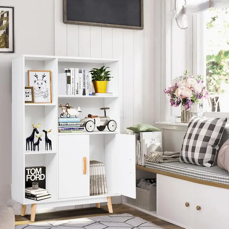 Floor Storage Cabinet Free Standing Wooden Display Bookcase