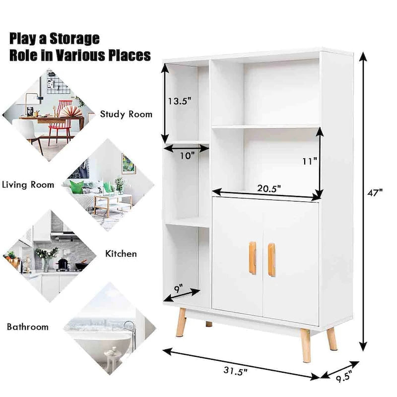 Floor Storage Cabinet Free Standing Wooden Display Bookcase