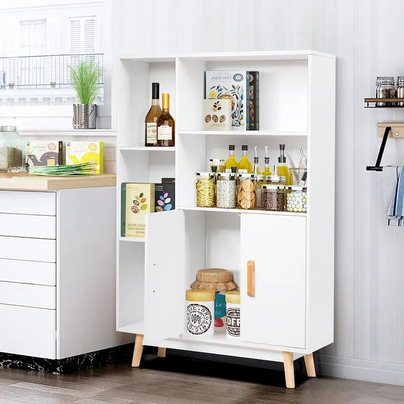 Floor Storage Cabinet Free Standing Wooden Display Bookcase