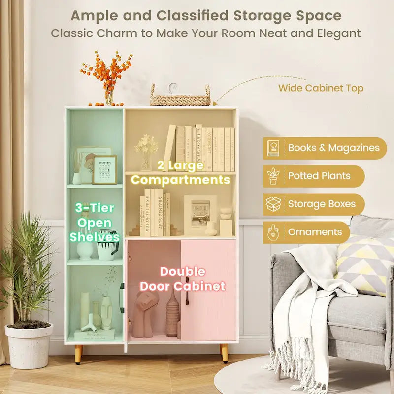 Floor Storage Cabinet Free Standing Wooden Display Bookcase