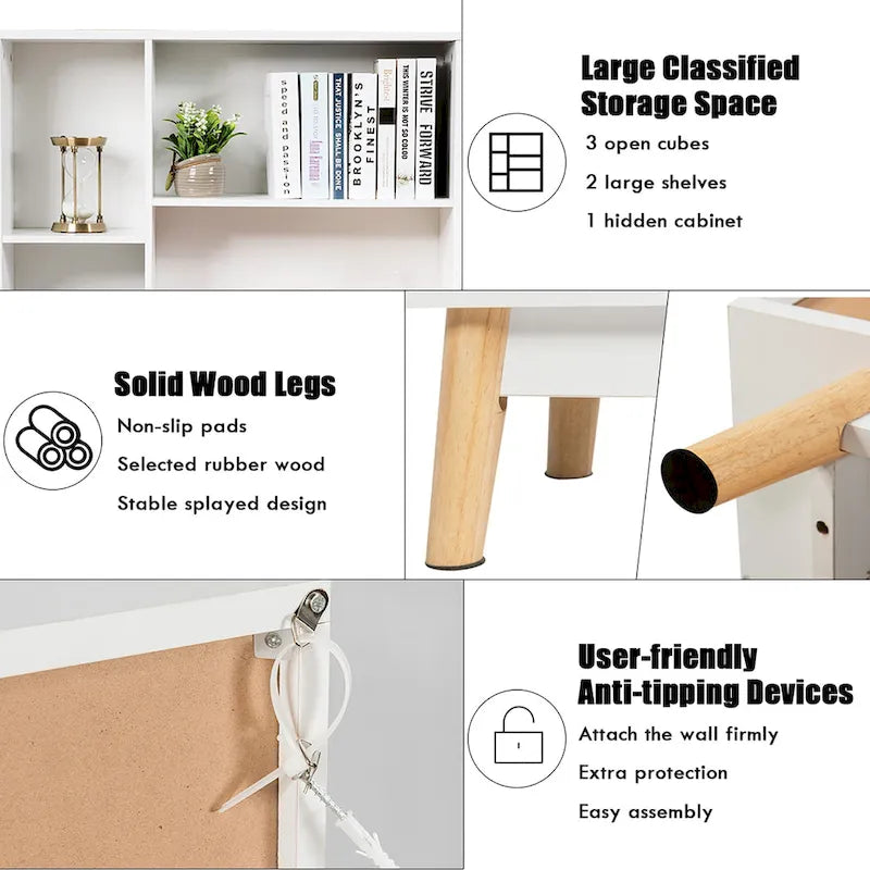 Floor Storage Cabinet Free Standing Wooden Display Bookcase