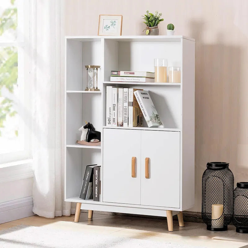 Floor Storage Cabinet Free Standing Wooden Display Bookcase