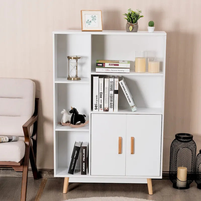 Floor Storage Cabinet Free Standing Wooden Display Bookcase