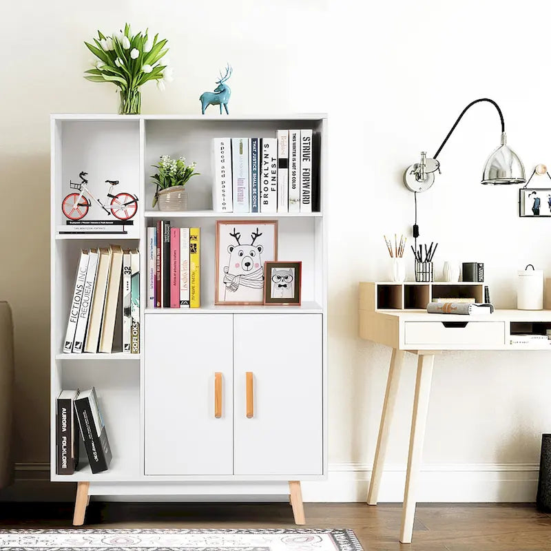 Floor Storage Cabinet Free Standing Wooden Display Bookcase
