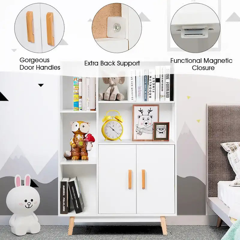 Floor Storage Cabinet Free Standing Wooden Display Bookcase