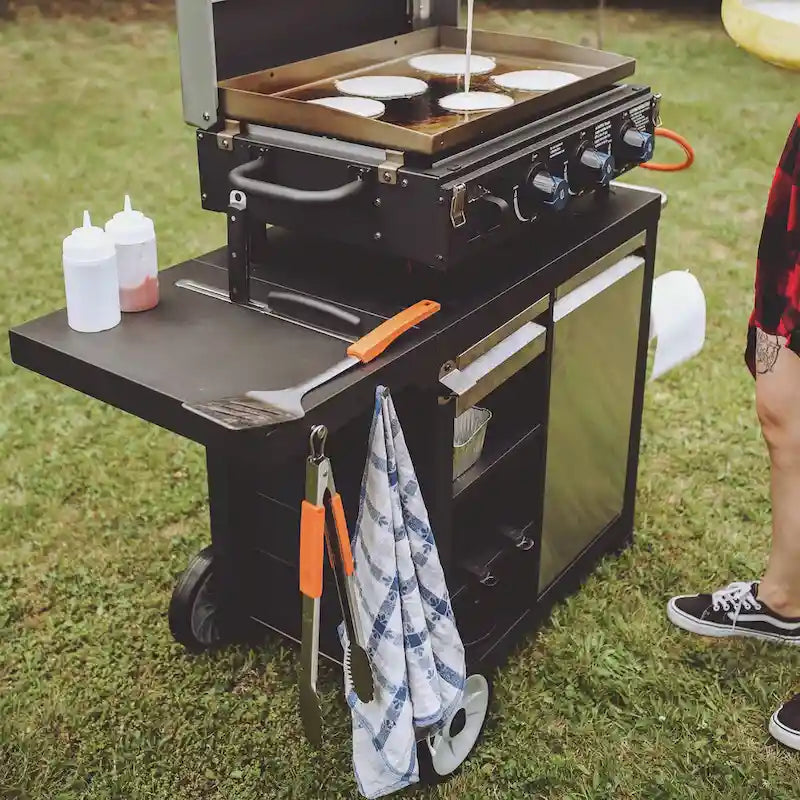 Universal Rolling Prep Cart for Portable Outdoor Griddle and Grills, Black - 52.8