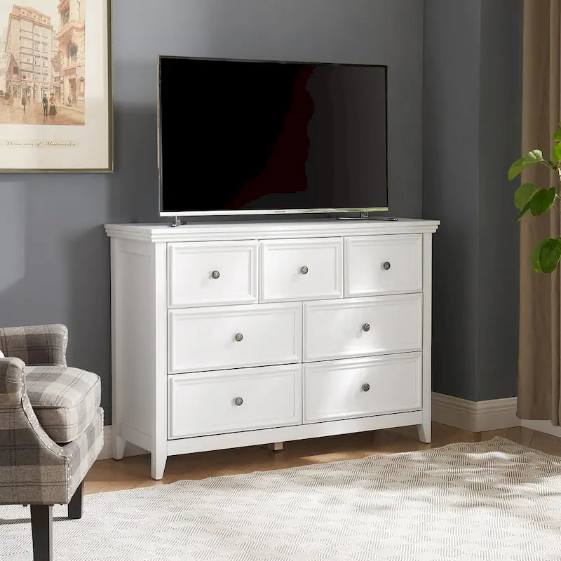 Farmhouse Modern 7-Drawer Horizontal Dresser, Cabinet, Storage Clothes, Storage Drawers Cabinet for Living Room