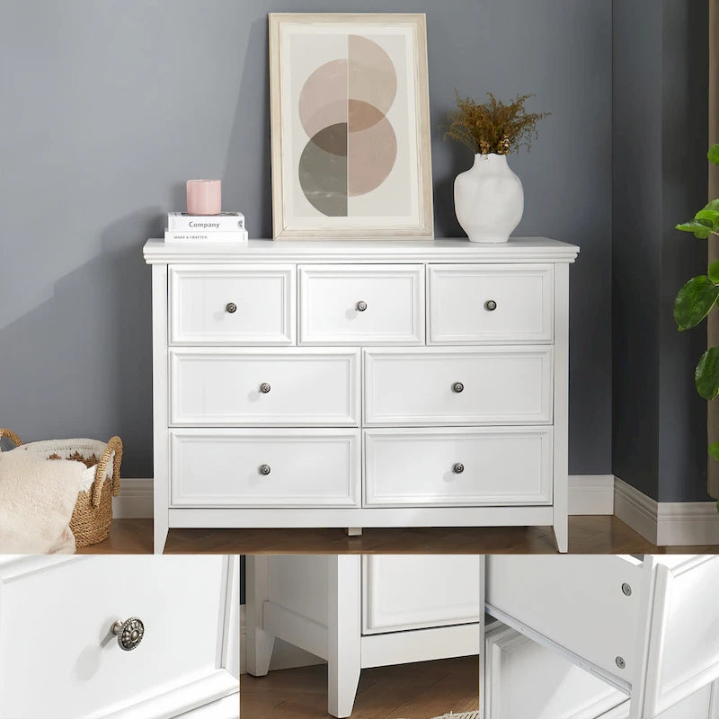 Farmhouse Modern 7-Drawer Horizontal Dresser, Cabinet, Storage Clothes, Storage Drawers Cabinet for Living Room