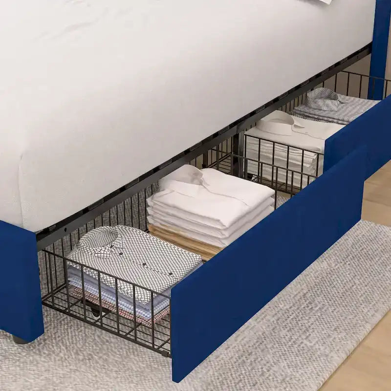 Upholstered Bed Frame with Headboard & 4 Storage Drawers