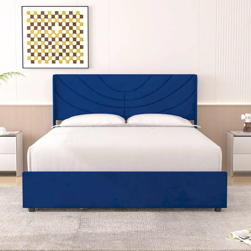 Upholstered Bed Frame with Headboard & 4 Storage Drawers