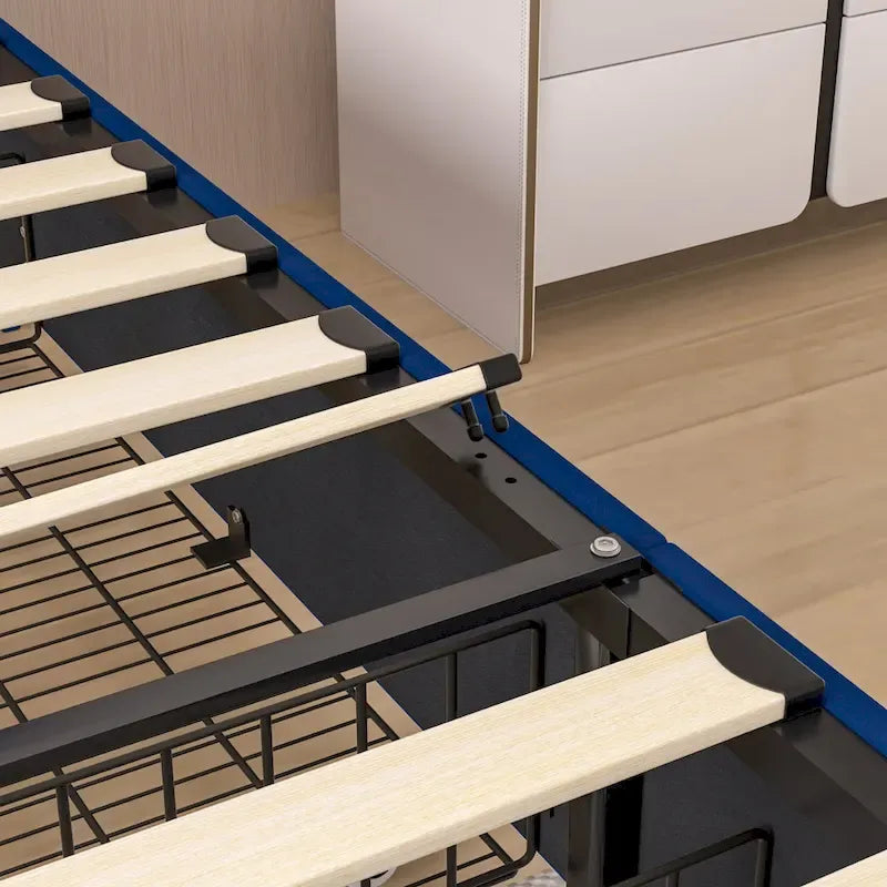 Upholstered Bed Frame with Headboard & 4 Storage Drawers