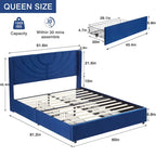 Estrutura de Cama Estofada com Cabeceira e 4 Gavetas de Armazenamento