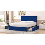 Estrutura de Cama Estofada com Cabeceira e 4 Gavetas de Armazenamento