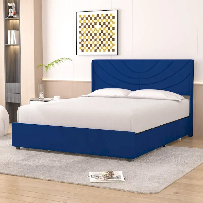 Upholstered Bed Frame with Headboard & 4 Storage Drawers