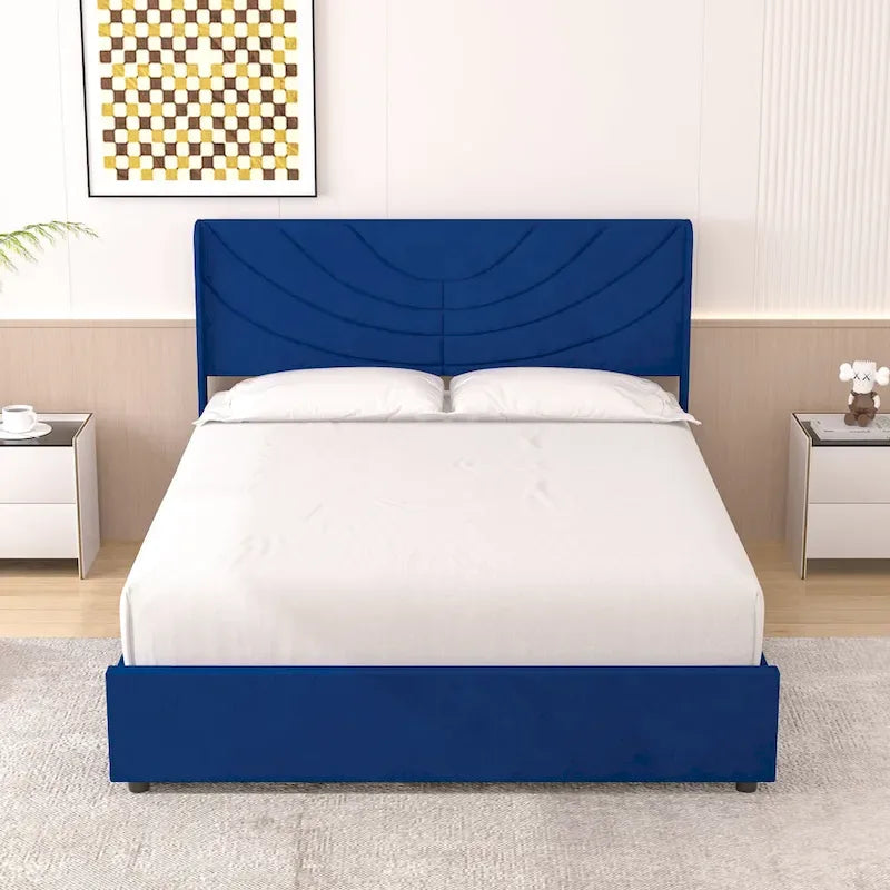 Upholstered Bed Frame with Headboard & 4 Storage Drawers