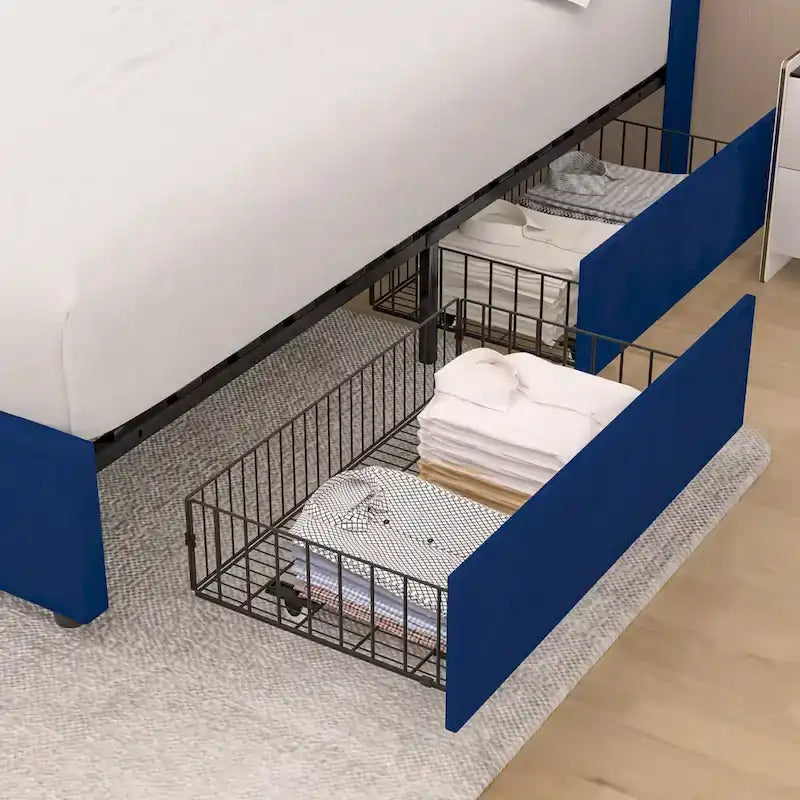 Upholstered Bed Frame with Headboard & 4 Storage Drawers