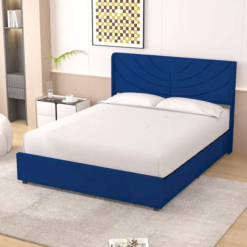 Upholstered Bed Frame with Headboard & 4 Storage Drawers