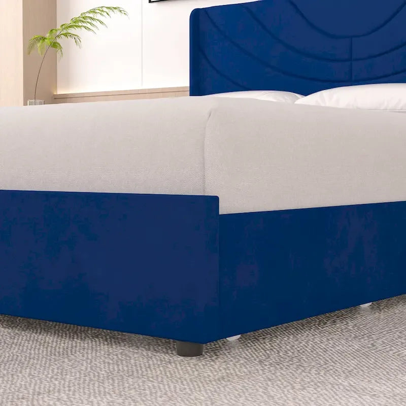Upholstered Bed Frame with Headboard & 4 Storage Drawers