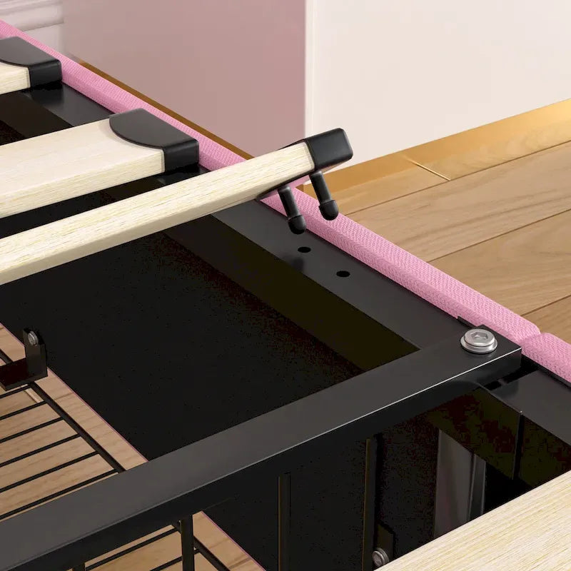 Upholstered Bed Frame with Headboard & 4 Storage Drawers