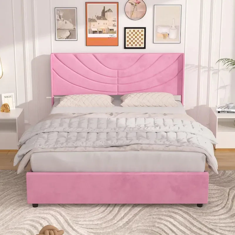 Upholstered Bed Frame with Headboard & 4 Storage Drawers
