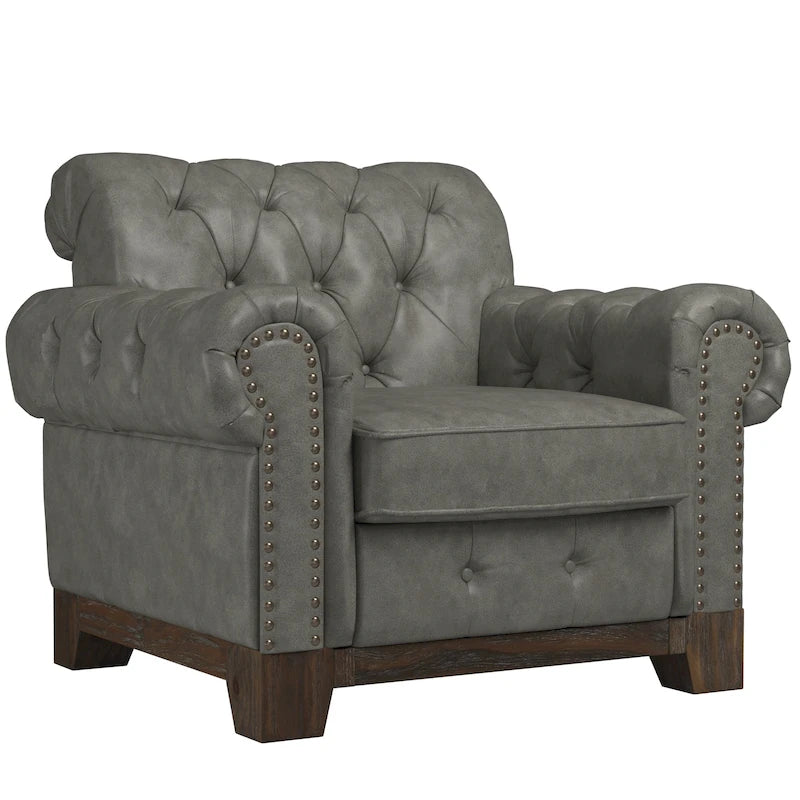 Poltrona Chesterfield Estofada com Braço em Espiral e Tachas