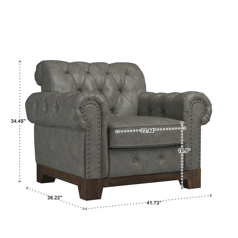 Tufted Scroll Arm Nailhead Chesterfield Chair by