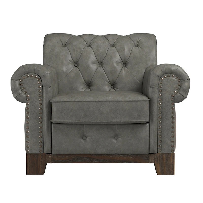Tufted Scroll Arm Nailhead Chesterfield Chair by