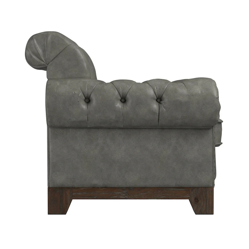 Tufted Scroll Arm Nailhead Chesterfield Chair by