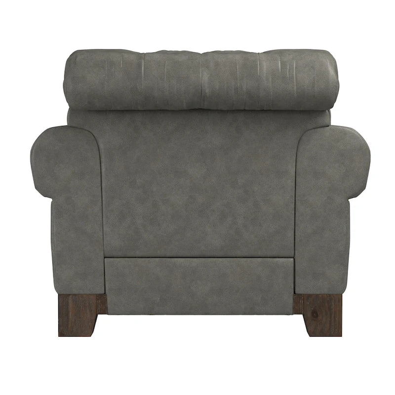 Tufted Scroll Arm Nailhead Chesterfield Chair by