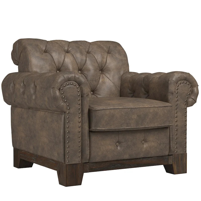 Tufted Scroll Arm Nailhead Chesterfield Chair by