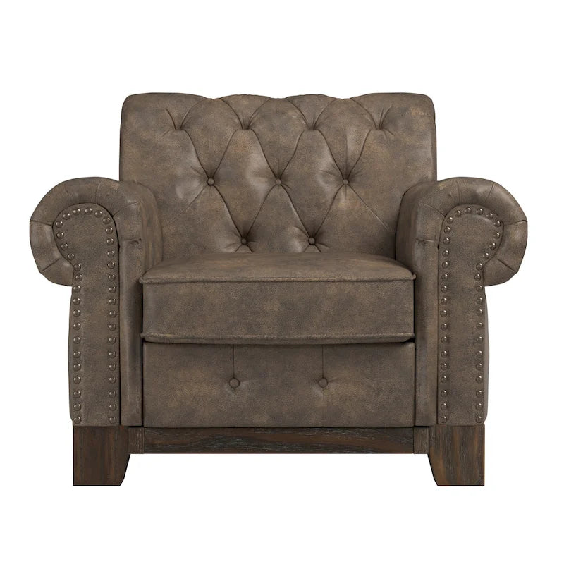 Tufted Scroll Arm Nailhead Chesterfield Chair by