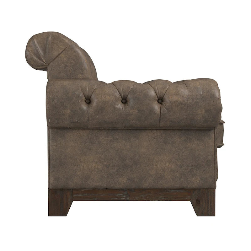 Tufted Scroll Arm Nailhead Chesterfield Chair by