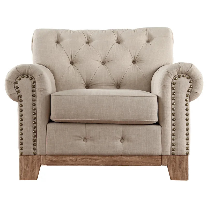 Tufted Scroll Arm Nailhead Chesterfield Chair by