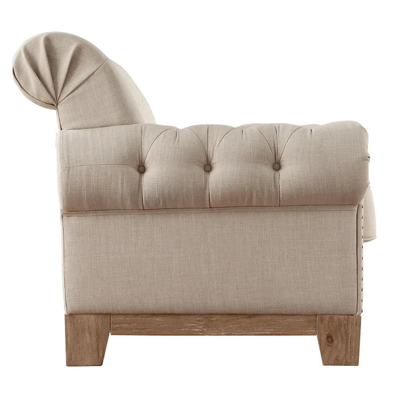 Tufted Scroll Arm Nailhead Chesterfield Chair by