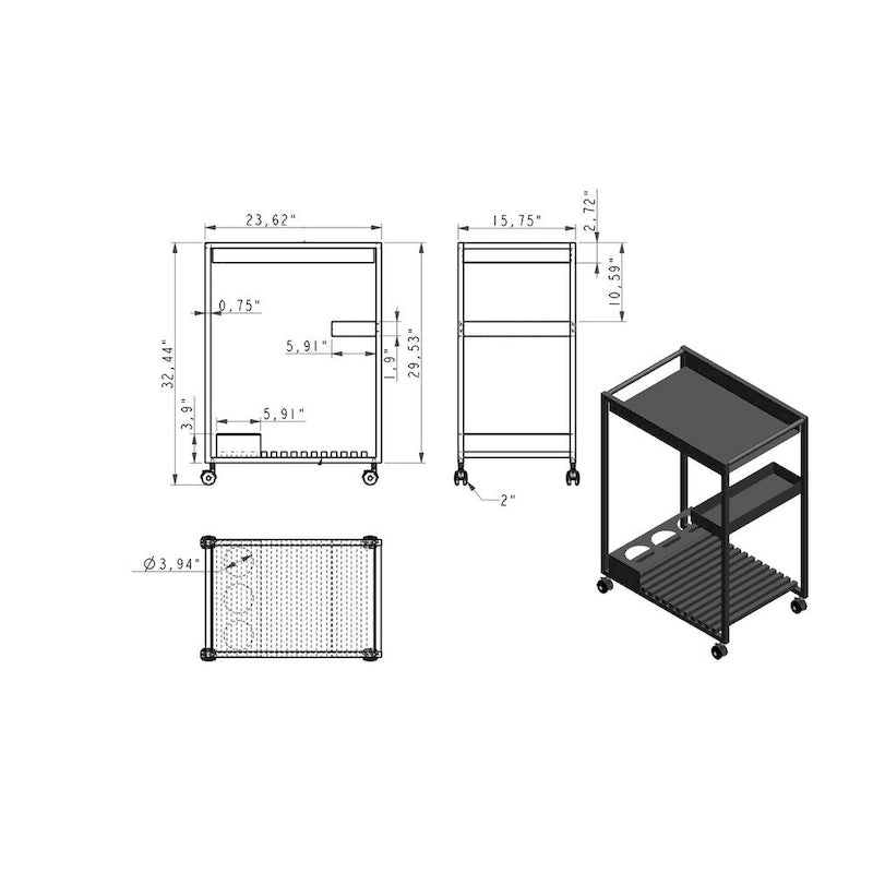 Contemporary All Metal Tea Cart - N/A