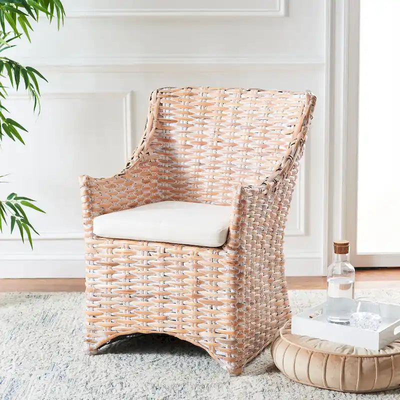 St. Thomas Wicker Washed Brown Wingback Arm Chair (Fully Assembled)