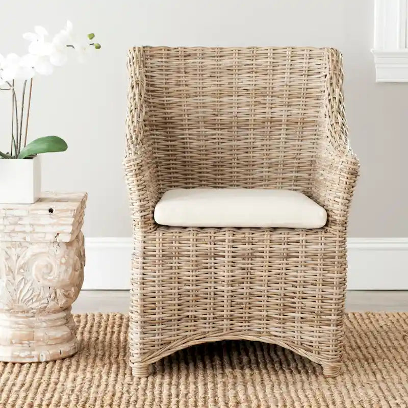 St. Thomas Wicker Washed Brown Wingback Arm Chair (Fully Assembled)