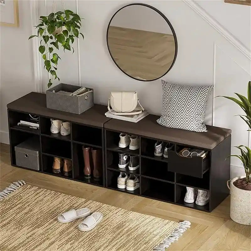 Shoe Storage Bench with 9 Cubbies - 11.8D x 31.5W x 18.9H