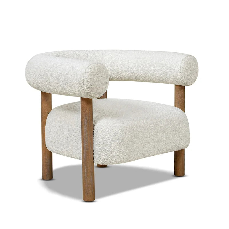 37 Mid Century Modern Barrel Boucle Sherpa Accent Arm Chair