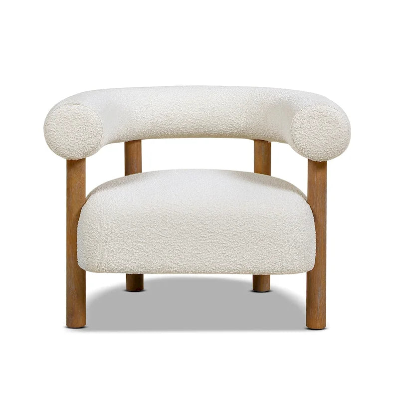 37 Mid Century Modern Barrel Boucle Sherpa Accent Arm Chair