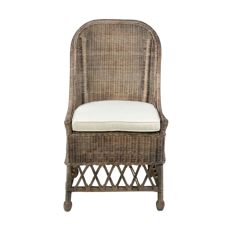 Natural Rattan Cushioned Dining Accent Chair by