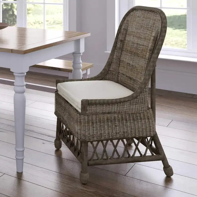 Natural Rattan Cushioned Dining Accent Chair by