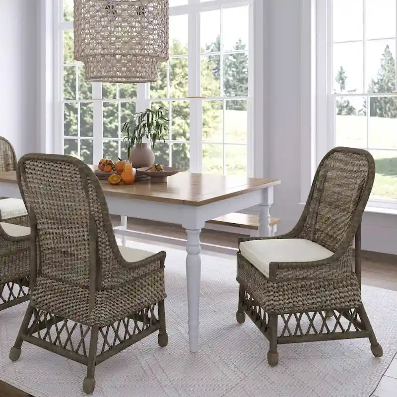 Natural Rattan Cushioned Dining Accent Chair by