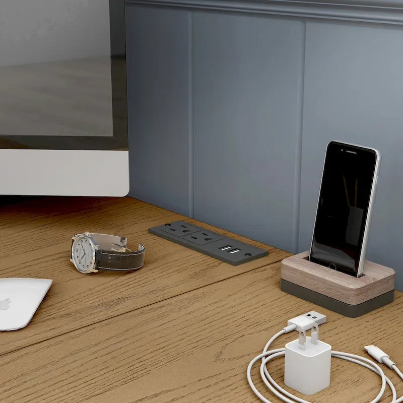 59-inch Metal L-Shaped Computer Desk with USBs by Furniture of America