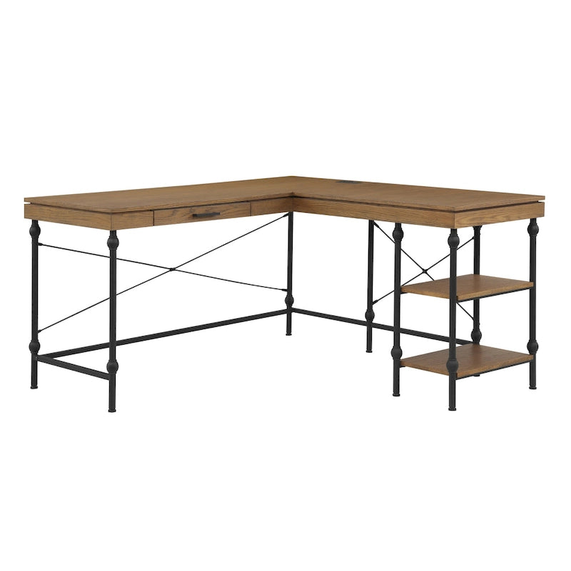 59-inch Metal L-Shaped Computer Desk with USBs by Furniture of America